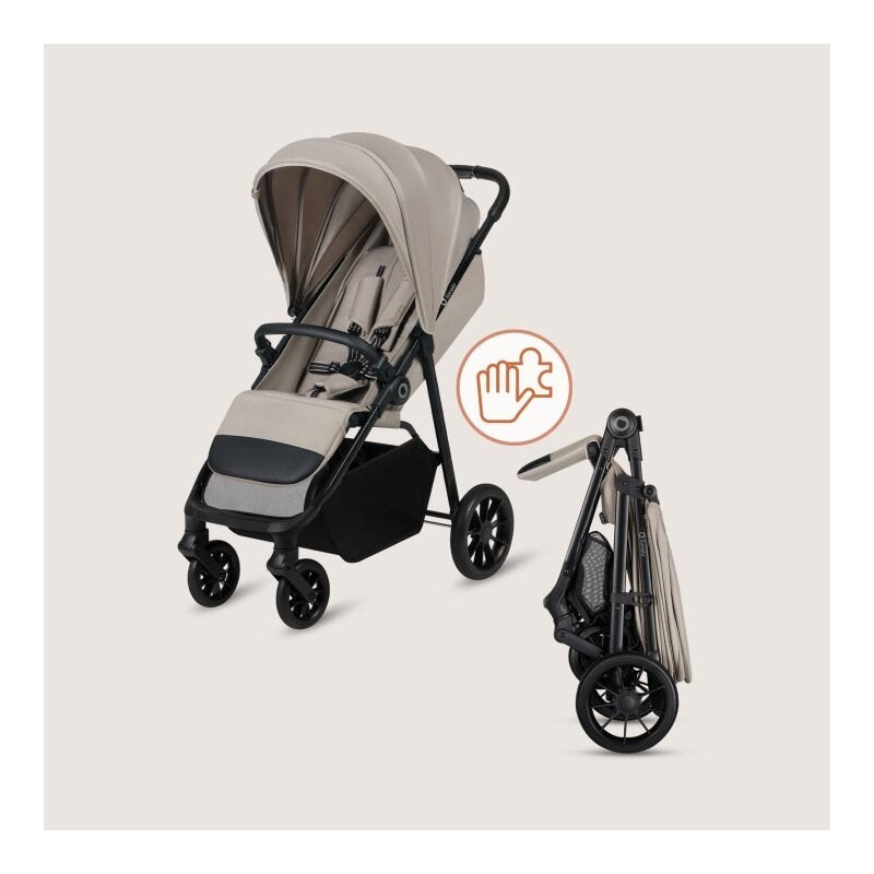 Carucior sport, Lionelo, Emerald, Pliere cu o mana, Copertina XXL UPF50+, Spatar reglabil, Suspensie completa, Roti EVA, 6- 48 luni, Pana la 22 kg, Bej