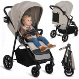 Carucior sport, Lionelo, Emerald, Pliere cu o mana, Copertina XXL UPF50+, Spatar reglabil, Suspensie completa, Roti EVA, 6- 48 luni, Pana la 22 kg, Bej
