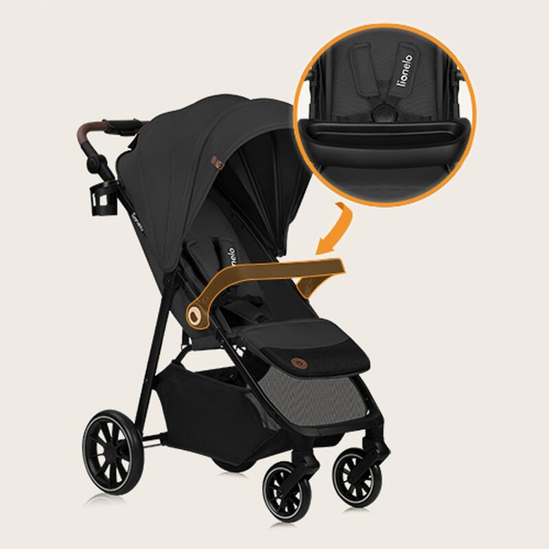 Carucior sport, Lionelo, Emma One, Cu tavita, Suport pahar, Plasa de tantari, Roti EVA, Maner reglabil, Pana la 22 kg, 6 luni+, Conform cu EN1888-1, Gri
