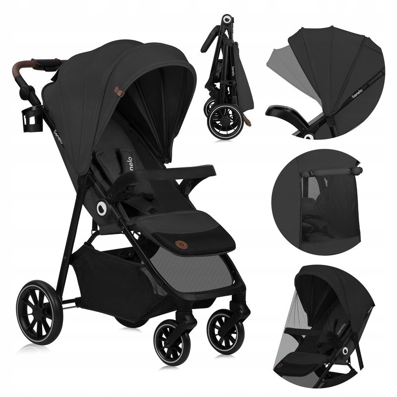Carucior sport, Lionelo, Emma One, Cu tavita, Suport pahar, Plasa de tantari, Roti EVA, Maner reglabil, Pana la 22 kg, 6 luni+, Conform cu EN1888-1, Gri