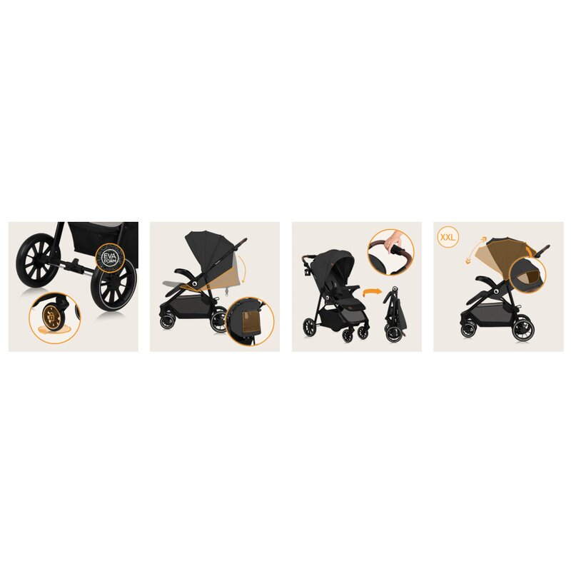 Carucior sport, Lionelo, Emma One, Cu tavita, Suport pahar, Plasa de tantari, Roti EVA, Maner reglabil, Pana la 22 kg, 6 luni+, Conform cu EN1888-1, Gri - gogobaby.ro