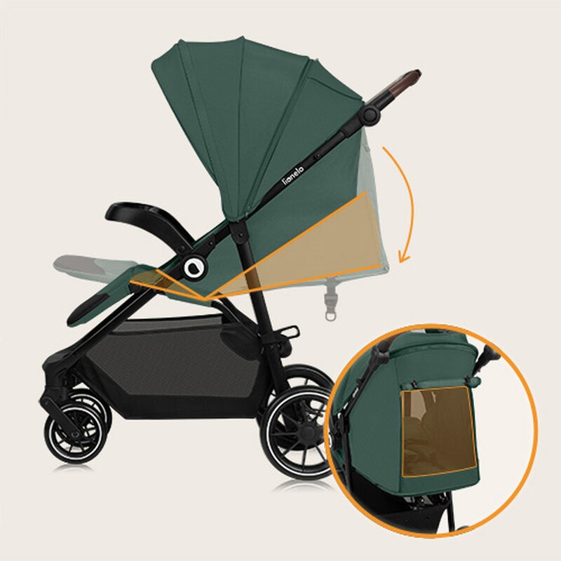 Carucior sport, Lionelo, Emma One, Cu tavita, Suport pahar, Plasa de tantari, Roti EVA, Maner reglabil, Pana la 22 kg, 6 luni+, Conform cu EN1888-1, Verde - gogobaby.ro