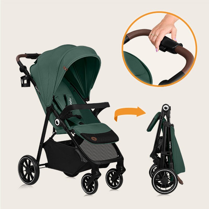 Carucior sport, Lionelo, Emma One, Cu tavita, Suport pahar, Plasa de tantari, Roti EVA, Maner reglabil, Pana la 22 kg, 6 luni+, Conform cu EN1888-1, Verde