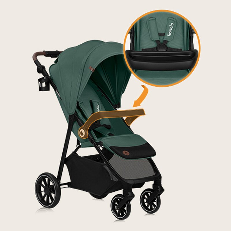 Carucior sport, Lionelo, Emma One, Cu tavita, Suport pahar, Plasa de tantari, Roti EVA, Maner reglabil, Pana la 22 kg, 6 luni+, Conform cu EN1888-1, Verde - gogobaby.ro