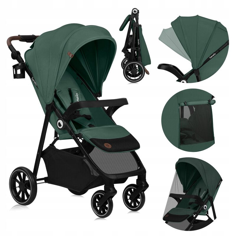 Carucior sport, Lionelo, Emma One, Cu tavita, Suport pahar, Plasa de tantari, Roti EVA, Maner reglabil, Pana la 22 kg, 6 luni+, Conform cu EN1888-1, Verde