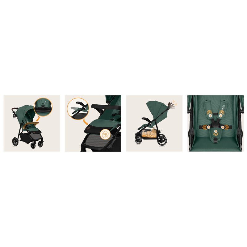 Carucior sport, Lionelo, Emma One, Cu tavita, Suport pahar, Plasa de tantari, Roti EVA, Maner reglabil, Pana la 22 kg, 6 luni+, Conform cu EN1888-1, Verde - gogobaby.ro