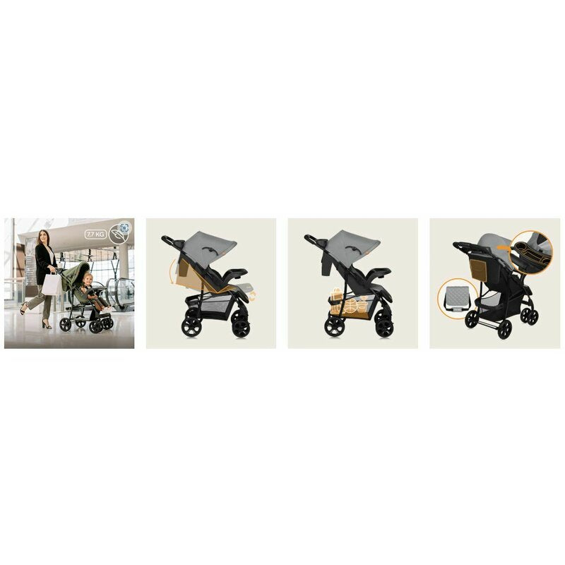 Carucior sport, Lionelo, Emma Plus, Cu tavita, 2 Suporturi pentru pahar, Geanta accesorii, Conform cu standardul european de securitate EN1888-1, Gri - gogobaby.ro