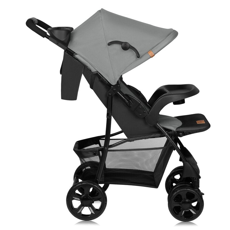 Carucior sport, Lionelo, Emma Plus, Cu tavita, 2 Suporturi pentru pahar, Geanta accesorii, Conform cu standardul european de securitate EN1888-1, Gri - gogobaby.ro