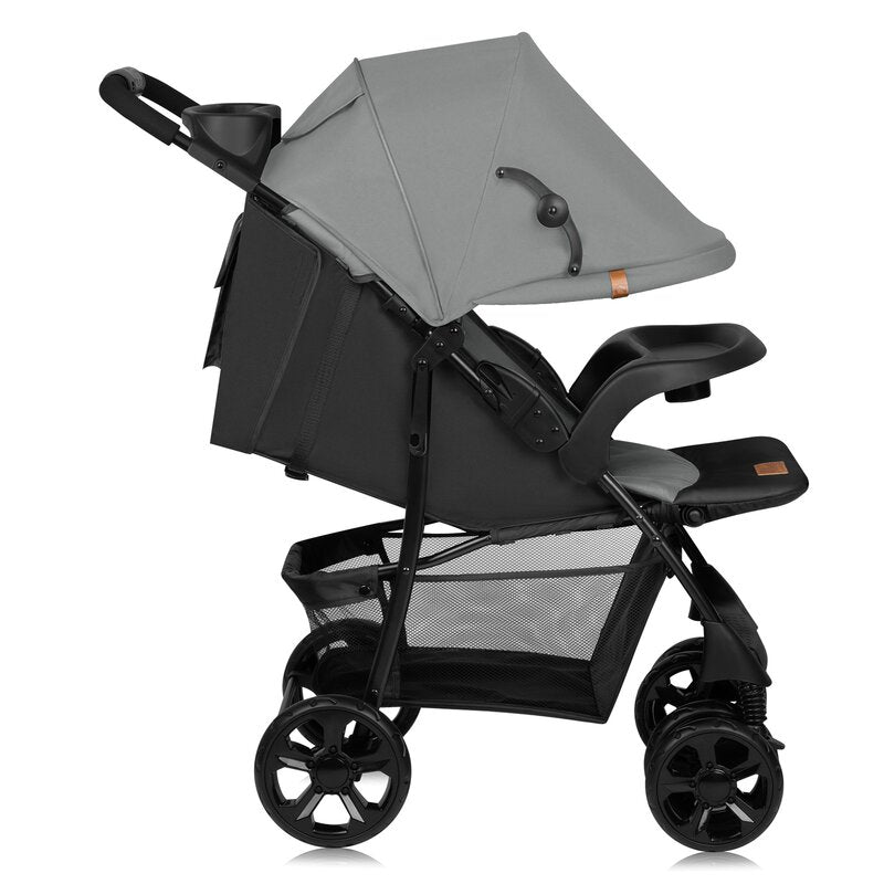 Carucior sport, Lionelo, Emma Plus, Cu tavita, 2 Suporturi pentru pahar, Geanta accesorii, Conform cu standardul european de securitate EN1888-1, Gri - gogobaby.ro