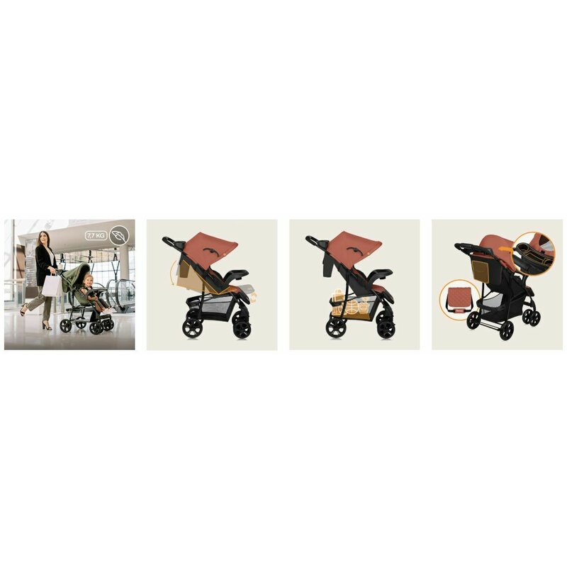 Carucior sport, Lionelo, Emma Plus, Cu tavita, 2 Suporturi pentru pahar, Geanta accesorii, Conform cu standardul european de securitate EN1888-1, Roz - gogobaby.ro