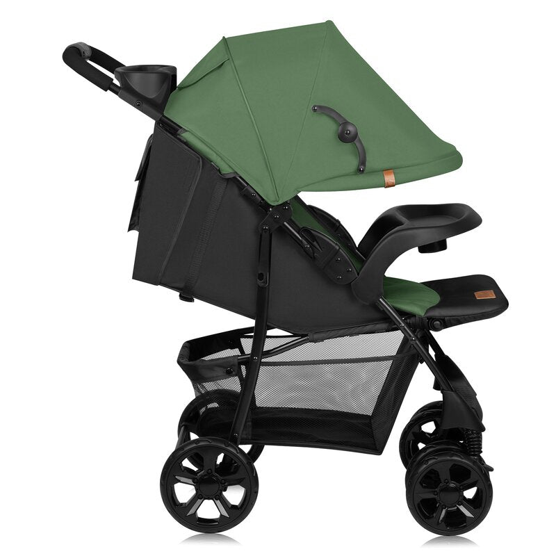 Carucior sport, Lionelo, Emma Plus, Cu tavita, 2 Suporturi pentru pahar, Geanta accesorii, Conform cu standardul european de securitate EN1888-1, Verde - gogobaby.ro