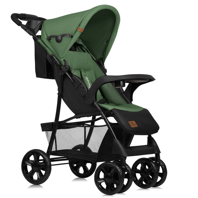 Carucior sport, Lionelo, Emma Plus, Cu tavita, 2 Suporturi pentru pahar, Geanta accesorii, Conform cu standardul european de securitate EN1888-1, Verde - gogobaby.ro