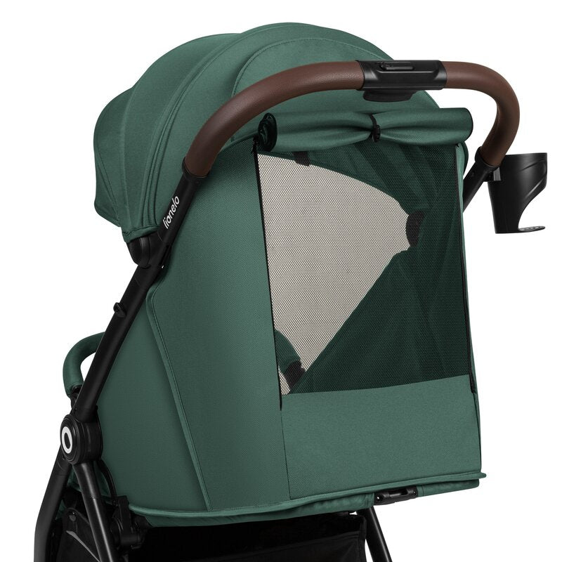 Carucior sport, Lionelo, Ingrid, Capotina impermeabila cu filtru UPF50+, Pana la 22 Kg, Spatar reglabil in 3 pozitii, Include suport pahar si plasa de tantari, Sistem pentru pliere automata, 6 luni+, Verde