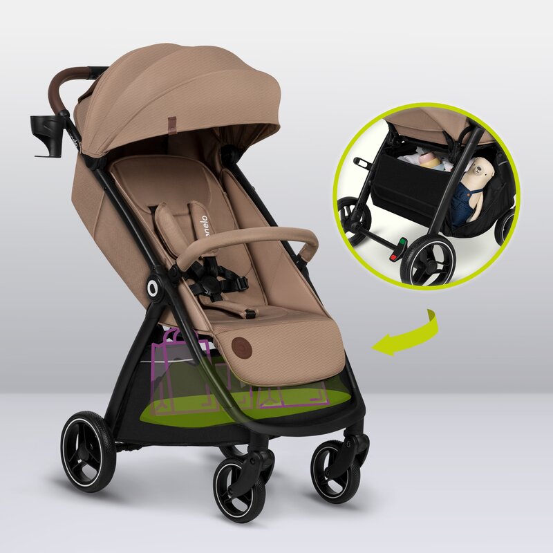 Carucior sport, Lionelo, Ingrid, Capotina impermeabila cu filtru UPF50+, Pana la 22 Kg, Spatar reglabil in 3 pozitii, Include suport pahar si plasa de tantari, Sistem pentru pliere automata, 6 luni+, Bej - gogobaby.ro