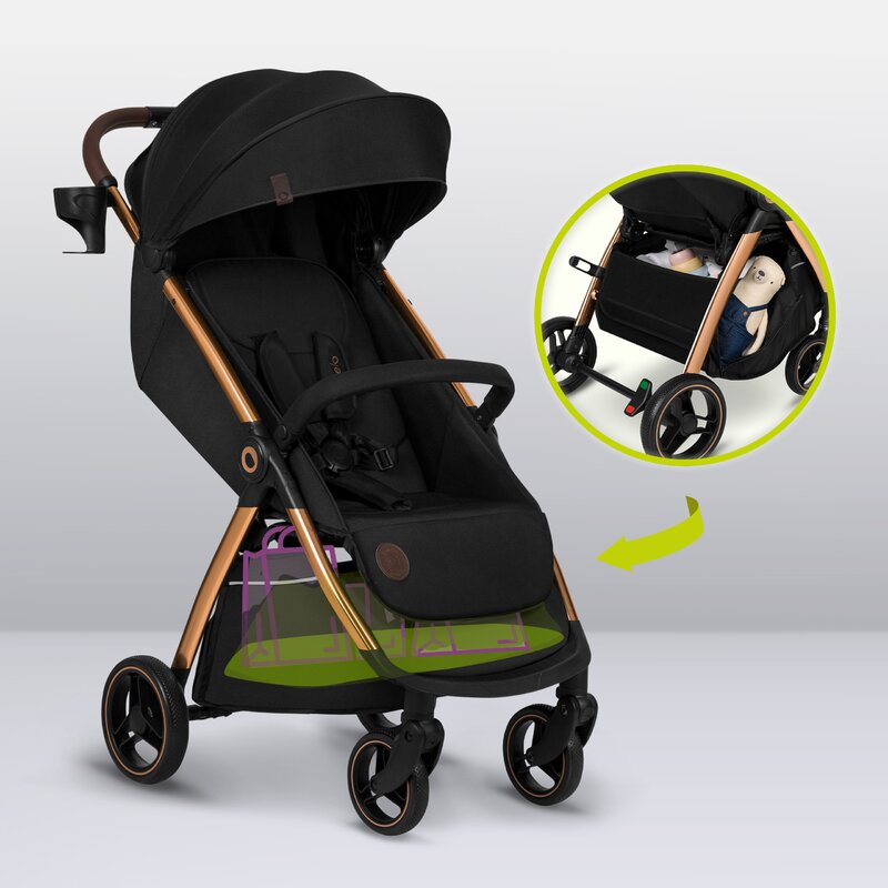 Carucior sport, Lionelo, Ingrid, Capotina impermeabila cu filtru UPF50+, Pana la 22 Kg, Spatar reglabil in 3 pozitii, Include suport pahar si plasa de tantari, Sistem pentru pliere automata, 6 luni+, Negru