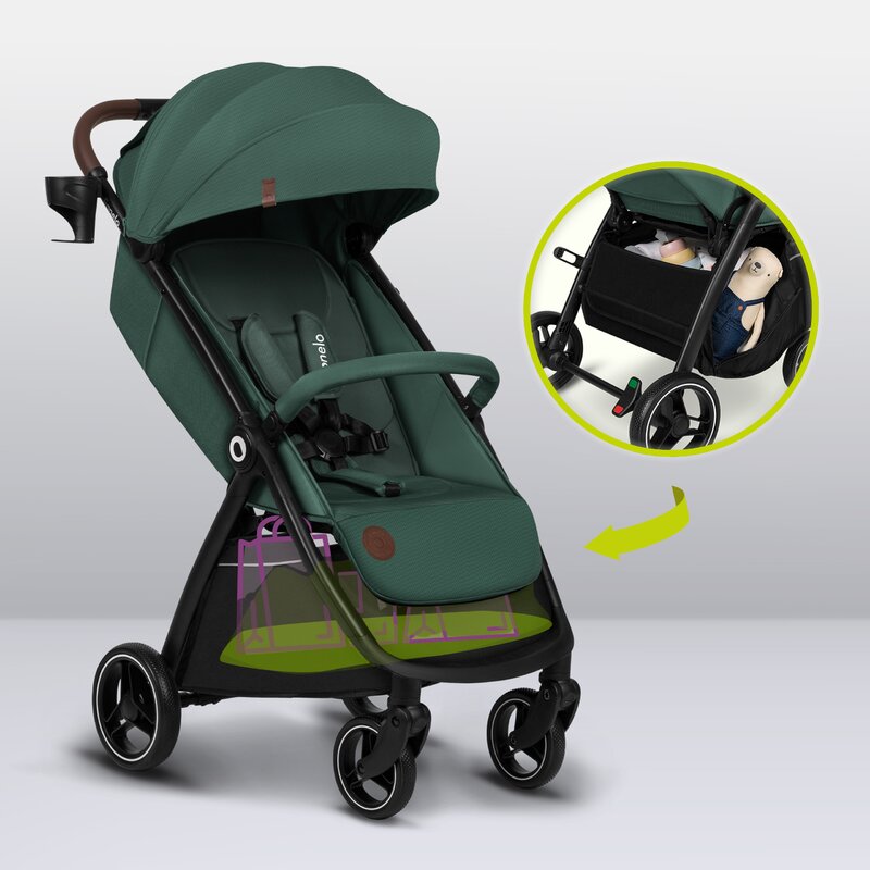 Carucior sport, Lionelo, Ingrid, Capotina impermeabila cu filtru UPF50+, Pana la 22 Kg, Spatar reglabil in 3 pozitii, Include suport pahar si plasa de tantari, Sistem pentru pliere automata, 6 luni+, Verde