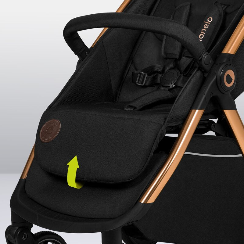 Carucior sport, Lionelo, Ingrid, Capotina impermeabila cu filtru UPF50+, Pana la 22 Kg, Spatar reglabil in 3 pozitii, Include suport pahar si plasa de tantari, Sistem pentru pliere automata, 6 luni+, Negru