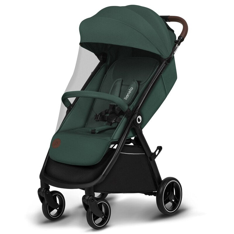 Carucior sport, Lionelo, Ingrid, Capotina impermeabila cu filtru UPF50+, Pana la 22 Kg, Spatar reglabil in 3 pozitii, Include suport pahar si plasa de tantari, Sistem pentru pliere automata, 6 luni+, Verde