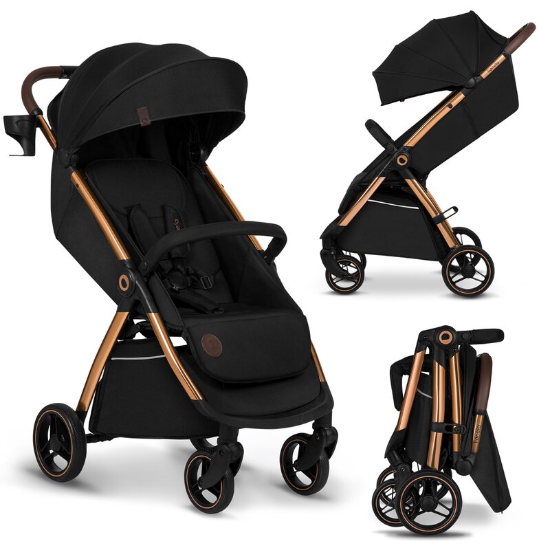Carucior sport, Lionelo, Ingrid, Capotina impermeabila cu filtru UPF50+, Pana la 22 Kg, Spatar reglabil in 3 pozitii, Include suport pahar si plasa de tantari, Sistem pentru pliere automata, 6 luni+, Negru