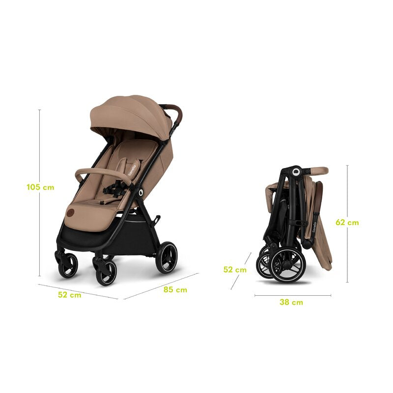 Carucior sport, Lionelo, Ingrid, Capotina impermeabila cu filtru UPF50+, Pana la 22 Kg, Spatar reglabil in 3 pozitii, Include suport pahar si plasa de tantari, Sistem pentru pliere automata, 6 luni+, Bej - gogobaby.ro