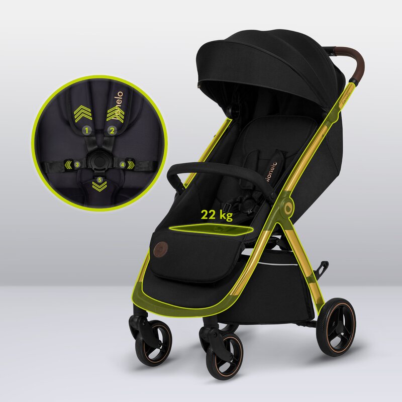 Carucior sport, Lionelo, Ingrid, Capotina impermeabila cu filtru UPF50+, Pana la 22 Kg, Spatar reglabil in 3 pozitii, Include suport pahar si plasa de tantari, Sistem pentru pliere automata, 6 luni+, Negru