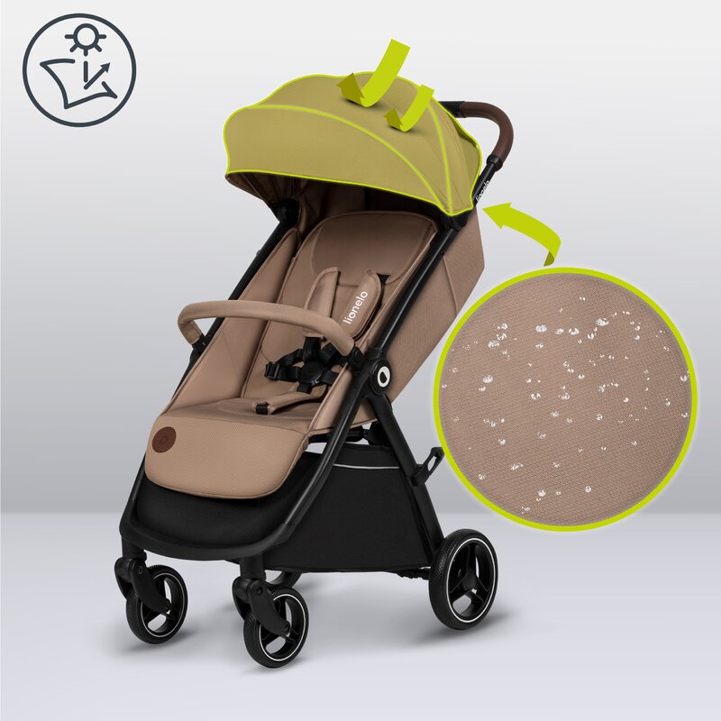 Carucior sport, Lionelo, Ingrid, Capotina impermeabila cu filtru UPF50+, Pana la 22 Kg, Spatar reglabil in 3 pozitii, Include suport pahar si plasa de tantari, Sistem pentru pliere automata, 6 luni+, Bej - gogobaby.ro