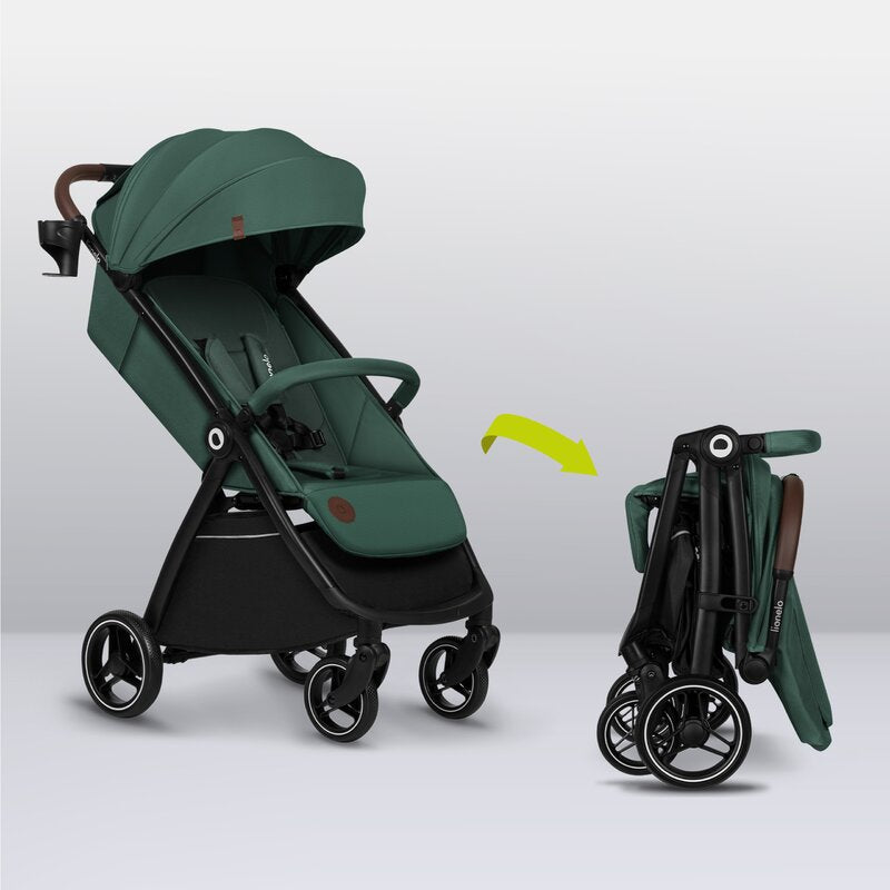 Carucior sport, Lionelo, Ingrid, Capotina impermeabila cu filtru UPF50+, Pana la 22 Kg, Spatar reglabil in 3 pozitii, Include suport pahar si plasa de tantari, Sistem pentru pliere automata, 6 luni+, Verde