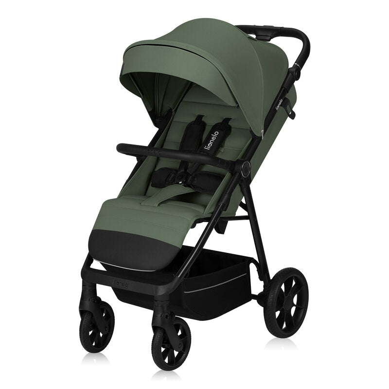 Carucior sport, Lionelo, Iva, Sustine 22 kg, 6 luni+, Capotina mare, Impermeabila, Protectie SPF 50+, 3 pozitii inclinare spatar, 8 pozitii inclinare suport picioare, 5 pozitii reglare maner, Include plasa de tantari si suport pt biberon, Verde