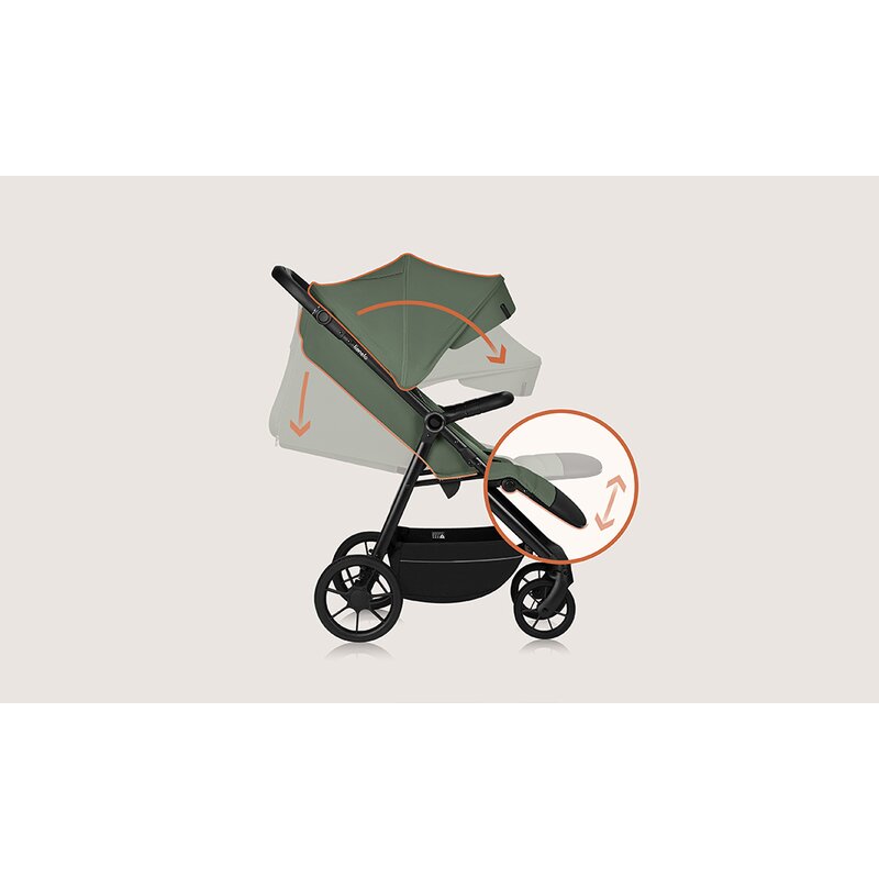 Carucior sport, Lionelo, Iva, Sustine 22 kg, 6 luni+, Capotina mare, Impermeabila, Protectie SPF 50+, 3 pozitii inclinare spatar, 8 pozitii inclinare suport picioare, 5 pozitii reglare maner, Include plasa de tantari si suport pt biberon, Verde