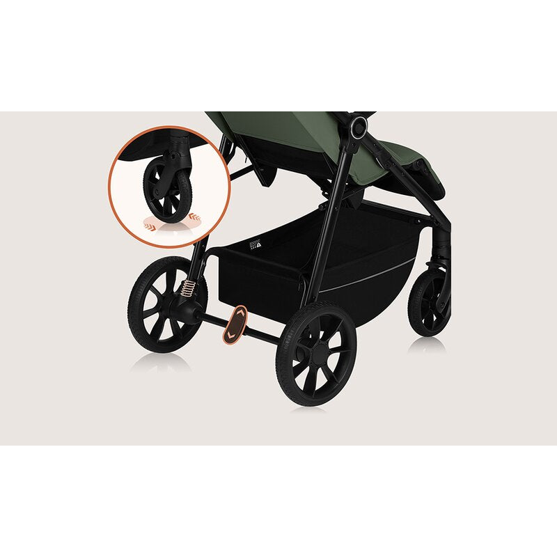 Carucior sport, Lionelo, Iva, Sustine 22 kg, 6 luni+, Capotina mare, Impermeabila, Protectie SPF 50+, 3 pozitii inclinare spatar, 8 pozitii inclinare suport picioare, 5 pozitii reglare maner, Include plasa de tantari si suport pt biberon, Verde