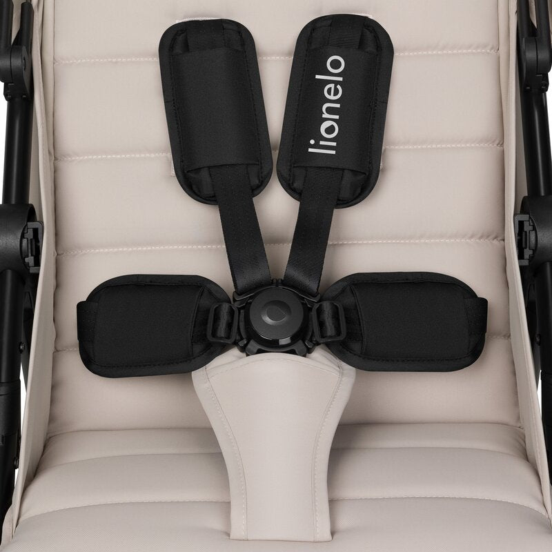 Carucior sport, Lionelo, Iva, Sustine 22 kg, 6 luni+, Capotina mare, Impermeabila, Protectie SPF 50+, 3 pozitii inclinare spatar, 8 pozitii inclinare suport picioare, 5 pozitii reglare maner, Include plasa de tantari si suport pentru biberon, Bej