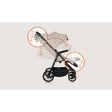 Carucior sport, Lionelo, Iva, Sustine 22 kg, 6 luni+, Capotina mare, Impermeabila, Protectie SPF 50+, 3 pozitii inclinare spatar, 8 pozitii inclinare suport picioare, 5 pozitii reglare maner, Include plasa de tantari si suport pentru biberon, Bej