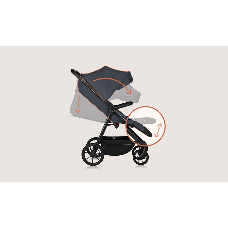 Carucior sport, Lionelo, Iva, Sustine 22 kg, 6 luni+, Capotina mare, Impermeabila, Protectie SPF 50+, 3 pozitii inclinare spatar, 8 pozitii inclinare suport picioare, 5 pozitii reglare maner, Include plasa de tantari si suport pentru biberon, Gri