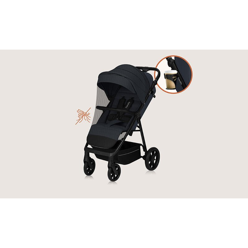 Carucior sport, Lionelo, Iva, Sustine 22 kg, 6 luni+, Capotina mare, Impermeabila, Protectie SPF 50+, 3 pozitii inclinare spatar, 8 pozitii inclinare suport picioare, 5 pozitii reglare maner, Include plasa de tantari si suport pentru biberon, Gri