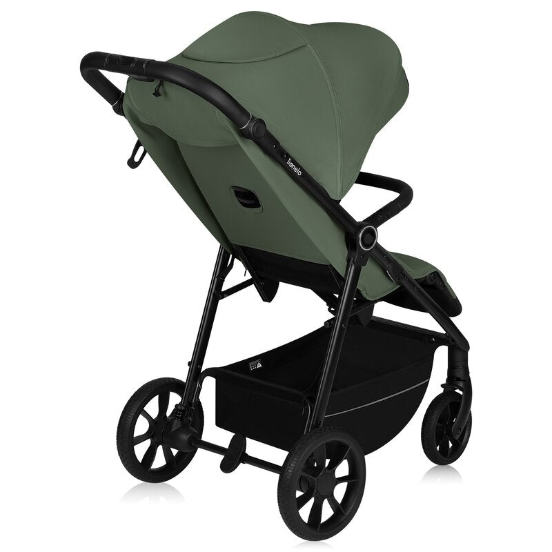 Carucior sport, Lionelo, Iva, Sustine 22 kg, 6 luni+, Capotina mare, Impermeabila, Protectie SPF 50+, 3 pozitii inclinare spatar, 8 pozitii inclinare suport picioare, 5 pozitii reglare maner, Include plasa de tantari si suport pt biberon, Verde