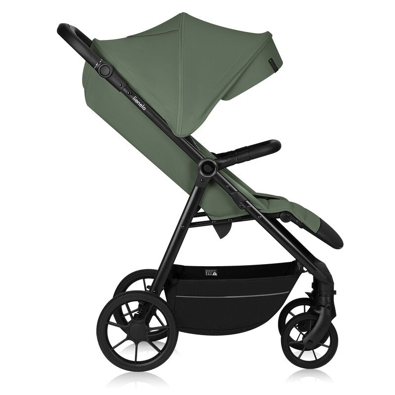 Carucior sport, Lionelo, Iva, Sustine 22 kg, 6 luni+, Capotina mare, Impermeabila, Protectie SPF 50+, 3 pozitii inclinare spatar, 8 pozitii inclinare suport picioare, 5 pozitii reglare maner, Include plasa de tantari si suport pt biberon, Verde