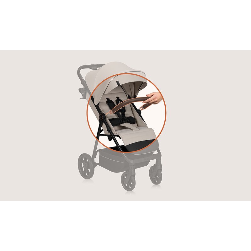 Carucior sport, Lionelo, Iva, Sustine 22 kg, 6 luni+, Capotina mare, Impermeabila, Protectie SPF 50+, 3 pozitii inclinare spatar, 8 pozitii inclinare suport picioare, 5 pozitii reglare maner, Include plasa de tantari si suport pentru biberon, Bej