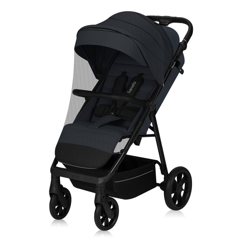 Carucior sport, Lionelo, Iva, Sustine 22 kg, 6 luni+, Capotina mare, Impermeabila, Protectie SPF 50+, 3 pozitii inclinare spatar, 8 pozitii inclinare suport picioare, 5 pozitii reglare maner, Include plasa de tantari si suport pentru biberon, Gri