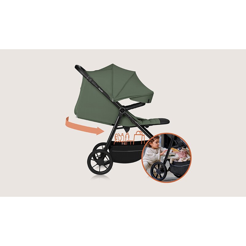 Carucior sport, Lionelo, Iva, Sustine 22 kg, 6 luni+, Capotina mare, Impermeabila, Protectie SPF 50+, 3 pozitii inclinare spatar, 8 pozitii inclinare suport picioare, 5 pozitii reglare maner, Include plasa de tantari si suport pt biberon, Verde