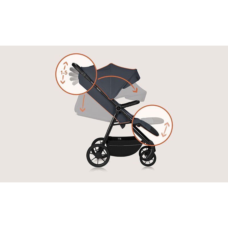 Carucior sport, Lionelo, Iva, Sustine 22 kg, 6 luni+, Capotina mare, Impermeabila, Protectie SPF 50+, 3 pozitii inclinare spatar, 8 pozitii inclinare suport picioare, 5 pozitii reglare maner, Include plasa de tantari si suport pentru biberon, Gri