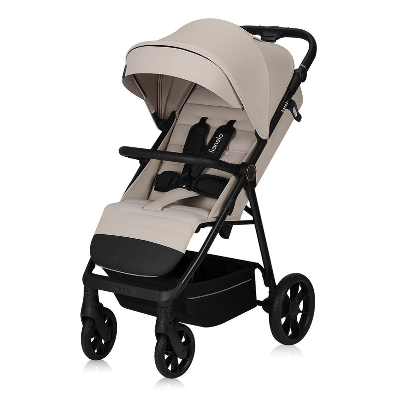Carucior sport, Lionelo, Iva, Sustine 22 kg, 6 luni+, Capotina mare, Impermeabila, Protectie SPF 50+, 3 pozitii inclinare spatar, 8 pozitii inclinare suport picioare, 5 pozitii reglare maner, Include plasa de tantari si suport pentru biberon, Bej