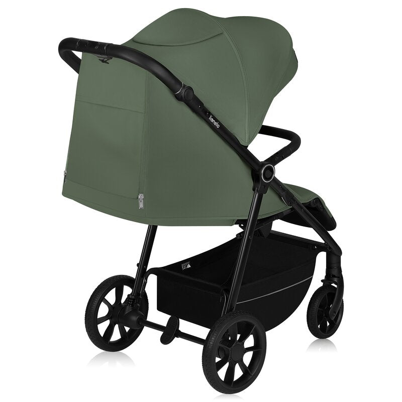 Carucior sport, Lionelo, Iva, Sustine 22 kg, 6 luni+, Capotina mare, Impermeabila, Protectie SPF 50+, 3 pozitii inclinare spatar, 8 pozitii inclinare suport picioare, 5 pozitii reglare maner, Include plasa de tantari si suport pt biberon, Verde