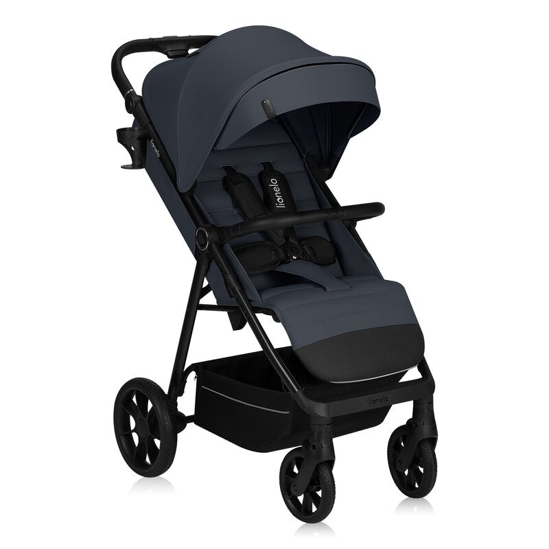 Carucior sport, Lionelo, Iva, Sustine 22 kg, 6 luni+, Capotina mare, Impermeabila, Protectie SPF 50+, 3 pozitii inclinare spatar, 8 pozitii inclinare suport picioare, 5 pozitii reglare maner, Include plasa de tantari si suport pentru biberon, Gri