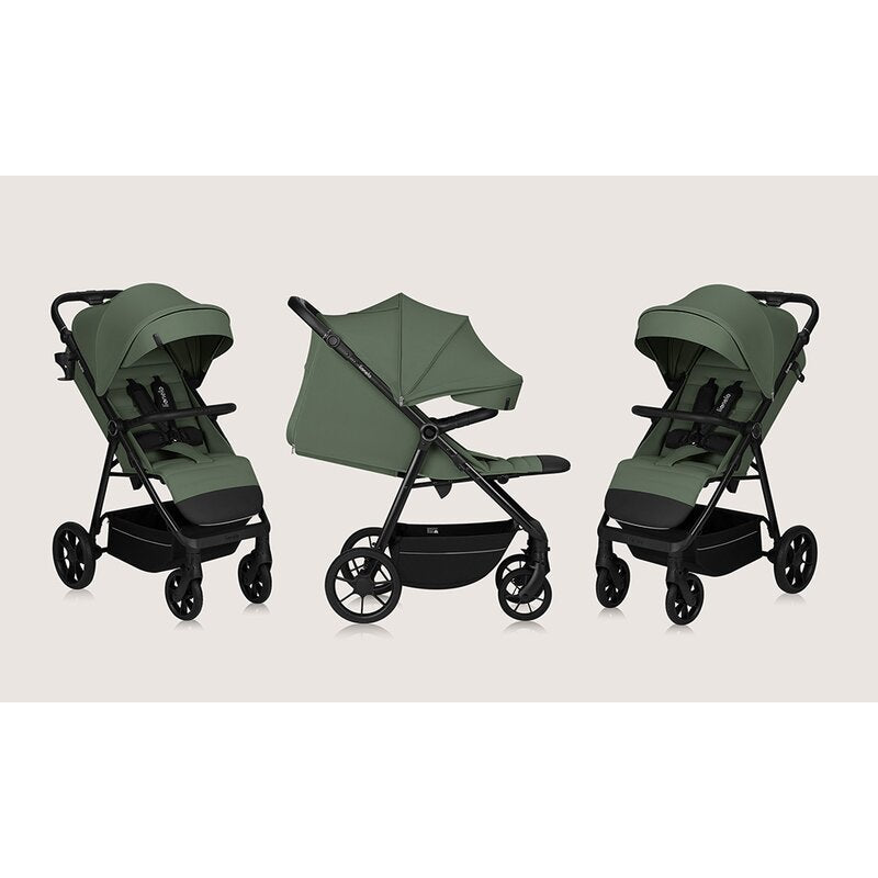 Carucior sport, Lionelo, Iva, Sustine 22 kg, 6 luni+, Capotina mare, Impermeabila, Protectie SPF 50+, 3 pozitii inclinare spatar, 8 pozitii inclinare suport picioare, 5 pozitii reglare maner, Include plasa de tantari si suport pt biberon, Verde
