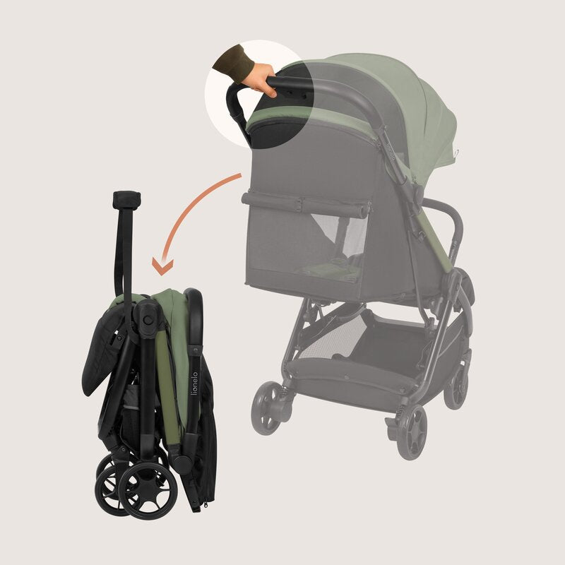 Carucior sport, Lionelo, Julie Air, Greutate redusa - 7.5 kg, Sustine 22 kg, 6 luni+, Capotina impermeabila, Protectie SPF 50+, Include suport sticla, Pliere compacta pentru calatorii, Conform cu EN1888-1 si EN1888-2, Verde Sage
