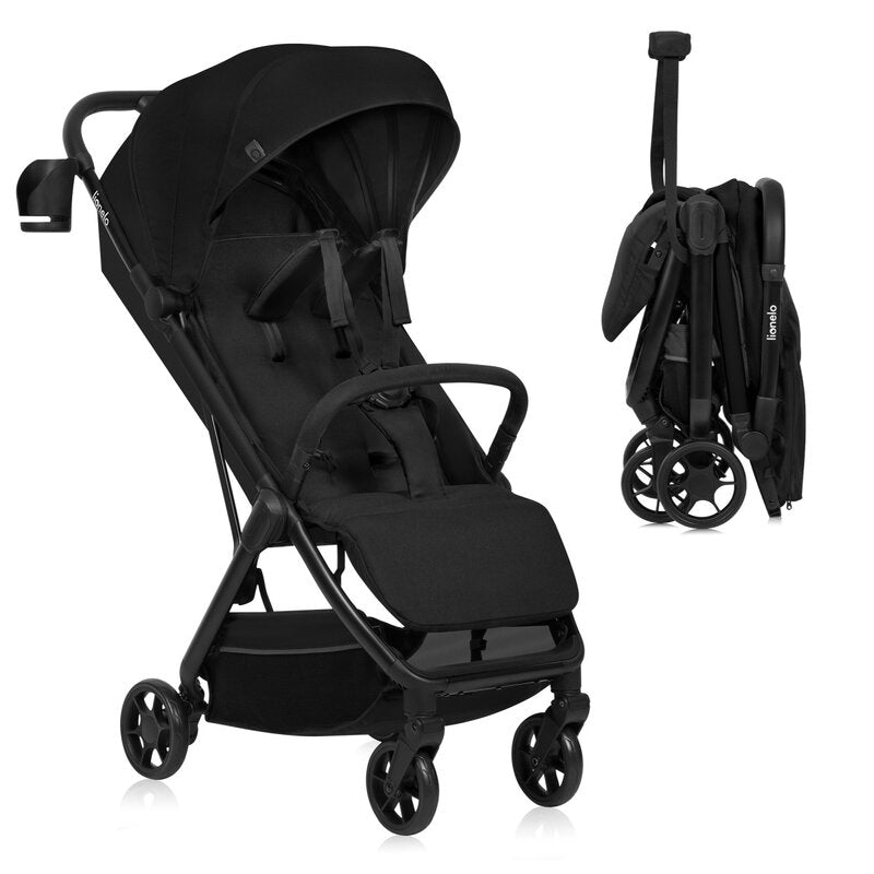 Carucior sport, Lionelo, Julie Air, Greutate redusa - 7.5 kg, Sustine 22 kg, 6 luni+, Capotina impermeabila, Protectie SPF 50+, Include suport sticla, Pliere compacta pentru calatorii, Conform cu EN1888-1 si EN1888-2, Negu Onyx
