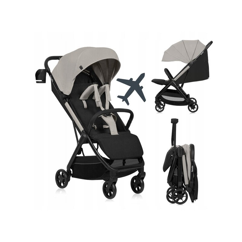 Carucior sport, Lionelo, Julie Air, Greutate redusa - 7.5 kg, Sustine 22 kg, 6 luni+, Capotina impermeabila, Protectie SPF 50+, Include suport sticla, Pliere compacta pentru calatorii, Conform cu EN1888-1 si EN1888-2, Bej