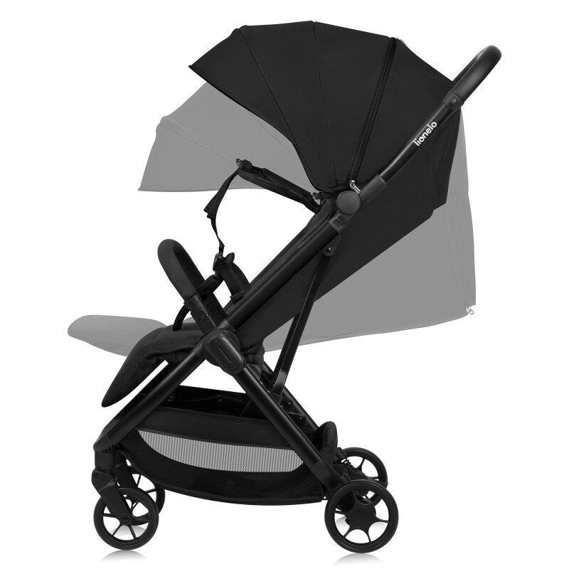 Carucior sport, Lionelo, Julie Air, Greutate redusa - 7.5 kg, Sustine 22 kg, 6 luni+, Capotina impermeabila, Protectie SPF 50+, Include suport sticla, Pliere compacta pentru calatorii, Conform cu EN1888-1 si EN1888-2, Negu Onyx - gogobaby.ro