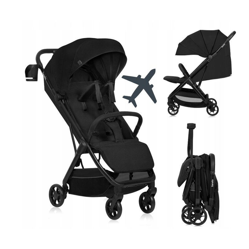 Carucior sport, Lionelo, Julie Air, Greutate redusa - 7.5 kg, Sustine 22 kg, 6 luni+, Capotina impermeabila, Protectie SPF 50+, Include suport sticla, Pliere compacta pentru calatorii, Conform cu EN1888-1 si EN1888-2, Negu Onyx