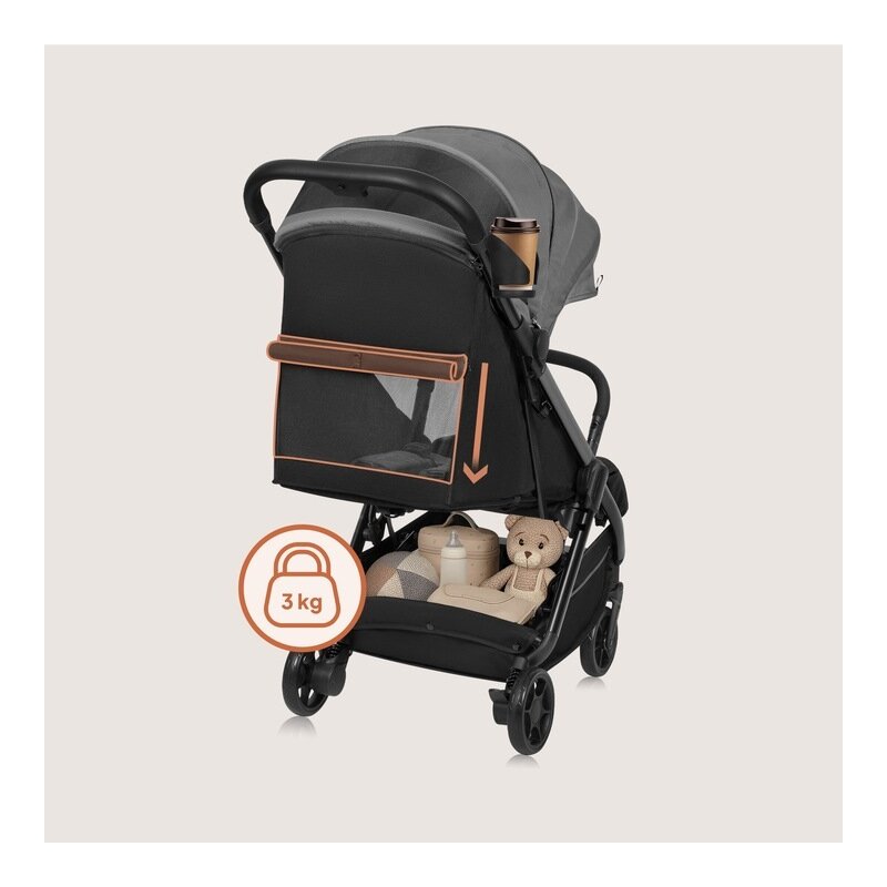 Carucior sport, Lionelo, Julie Air, Greutate redusa - 7.5 kg, Sustine 22 kg, 6 luni+, Capotina impermeabila, Protectie SPF 50+, Include suport sticla, Pliere compacta pentru calatorii, Conform cu EN1888-1 si EN1888-2, Gri - gogobaby.ro